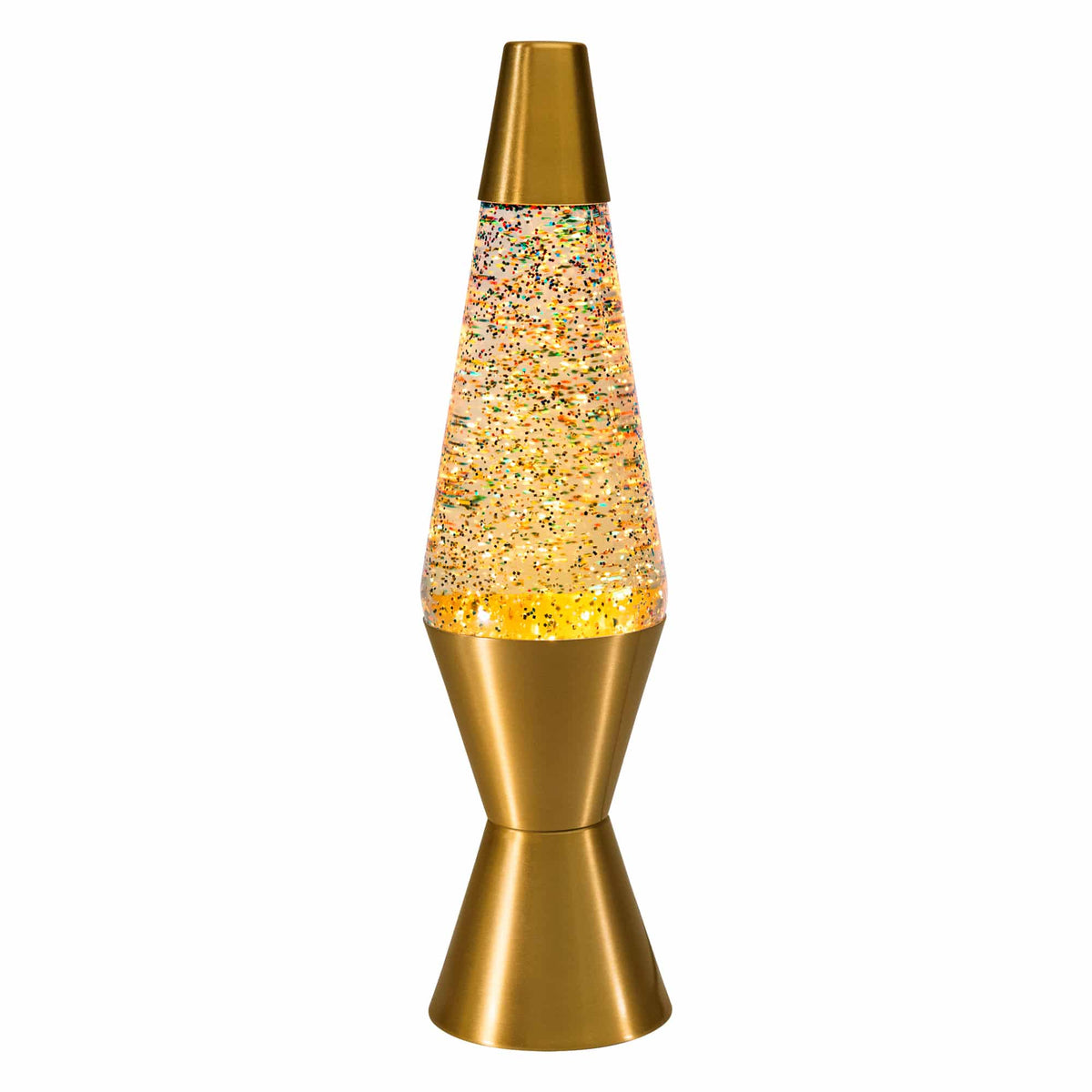 14.5” LAVA® Lamp Rainbow Glitter – rainbow glitter, clear liquid, gold base and cap