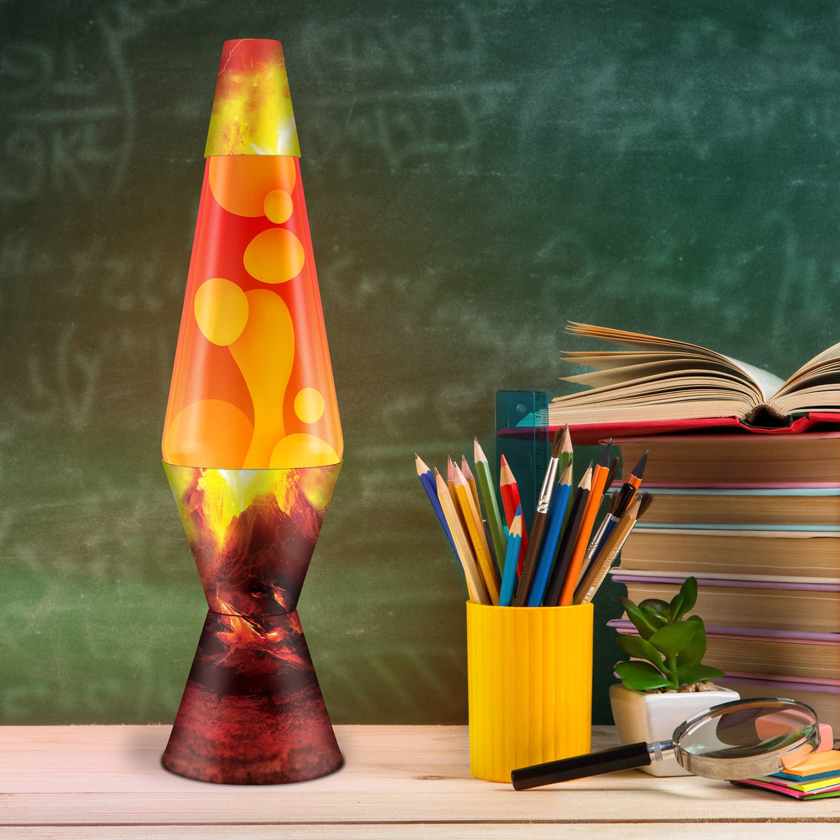 Lava Lamp Erupting Crater on a classroom desk